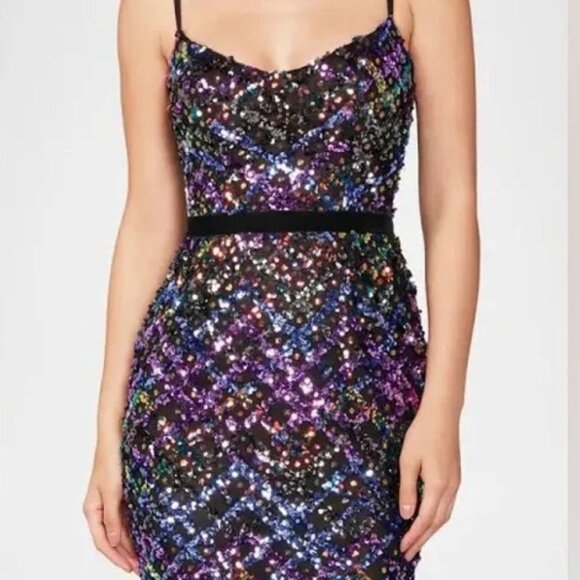 HELSI Evan Sequined Trumpet Gown Maxi Dress Lavender Multi S NWT $625 - Picture 3 of 13